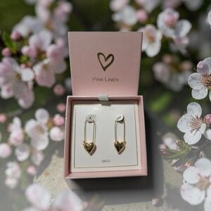 Pink Linen Gold Heart Drop Earrings